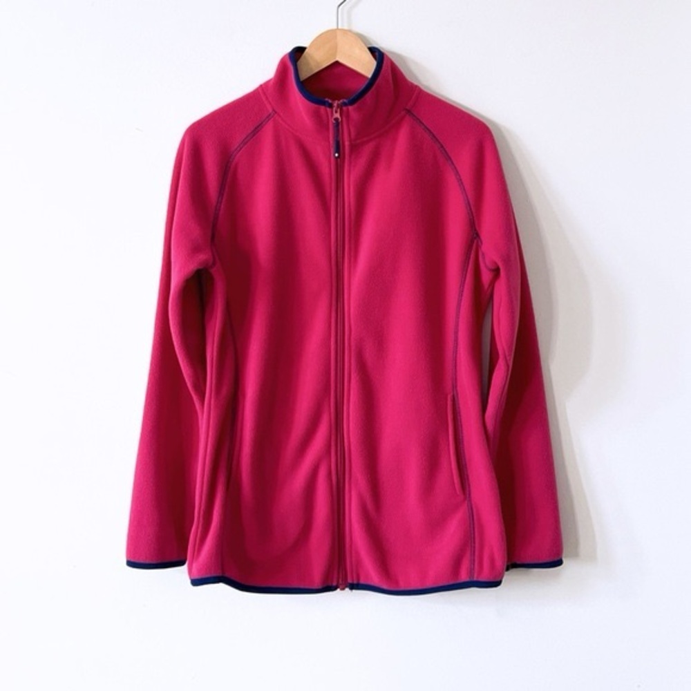 White Cross Fuchsia Pink Fleece Zi